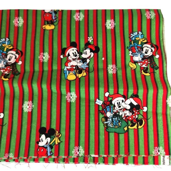 Disney Mickey & Minnie Christmas Stripe Cotton Fabric 1 Yard x 45 Inches - Picture 1 of 11